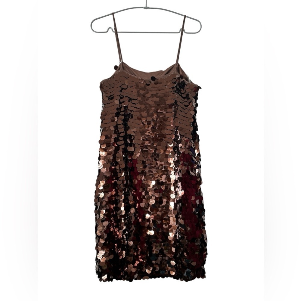WILD FABLE Brown Big Sequins Spaghetti Strap Mini Pull On Medium Dress BNWT
